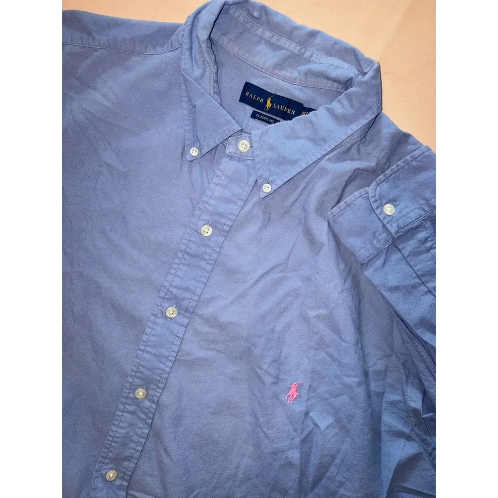 Polo Ralph Lauren 2XLT XXL Tall Slate Blue Button Down Long Sleeve Solid Classic